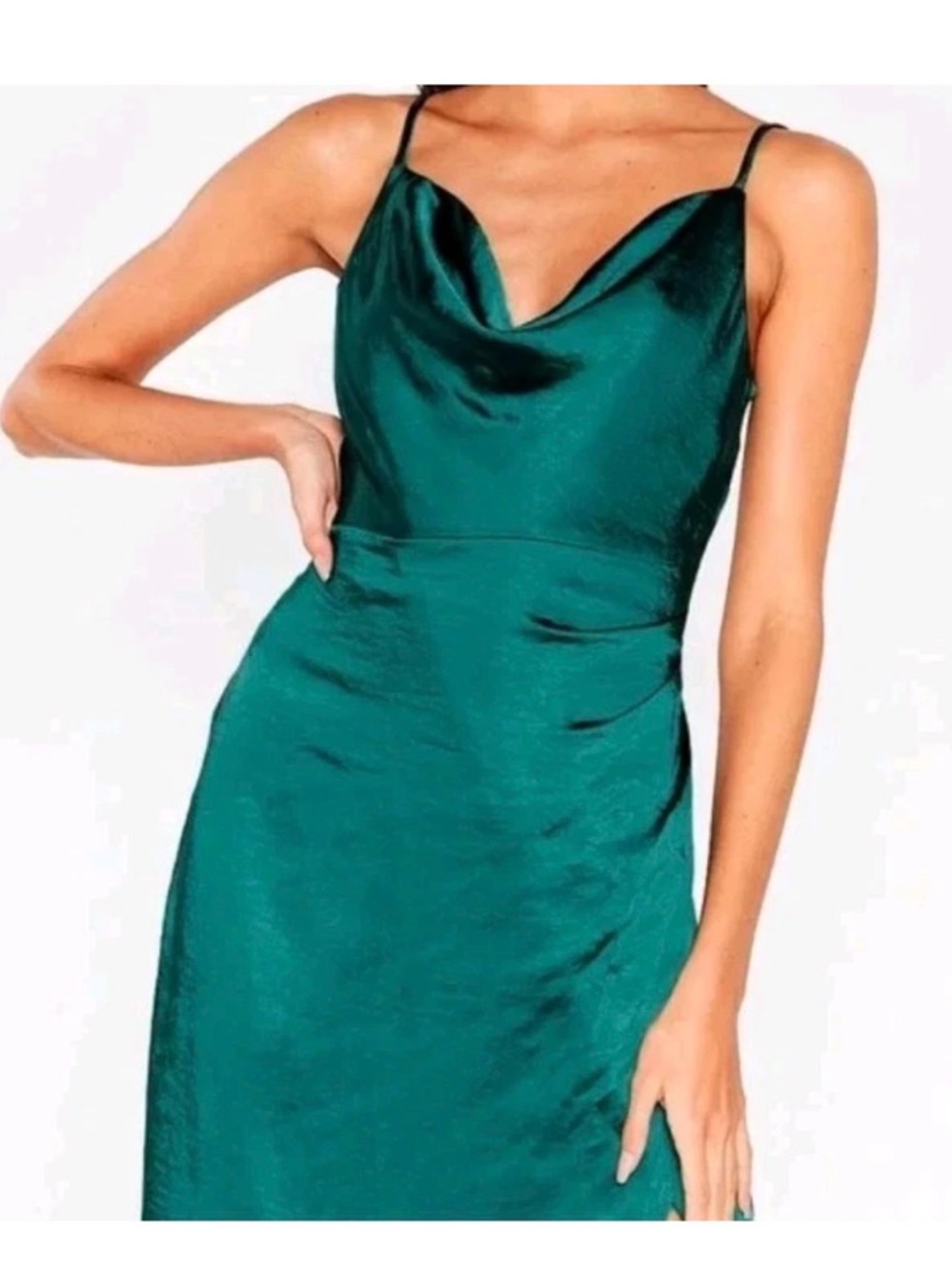 Nasty Gal Emerald Green Satin Cowl Slip Dress